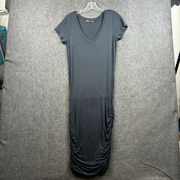 PrAna Foundation Dress Women’s Small Black Ruched Sides Lenzing Modal V-Neck - Picture 1 of 7